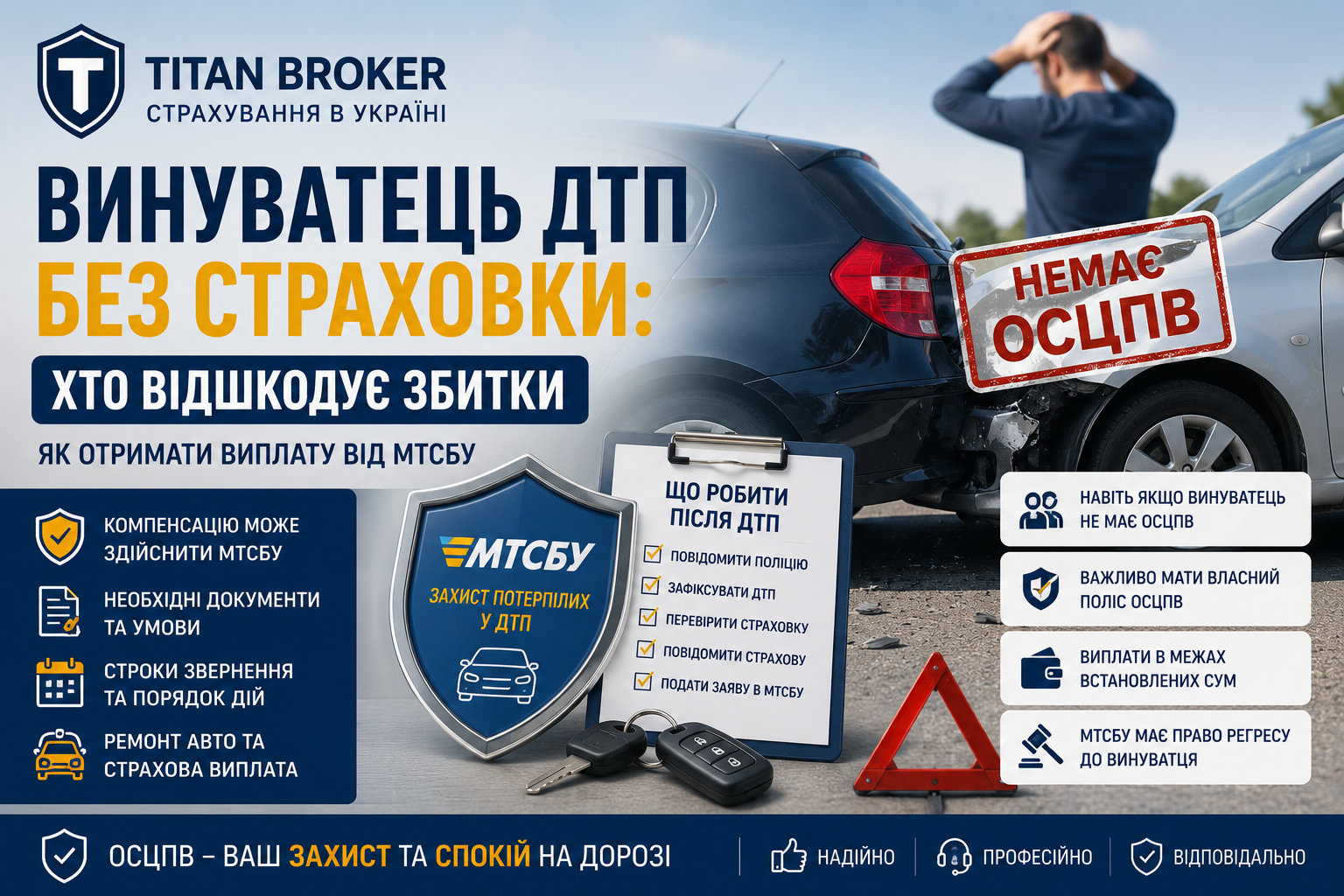 Винуватець ДТП без страховки: хто відшкодує збитки та як отримати виплату від МТСБУ