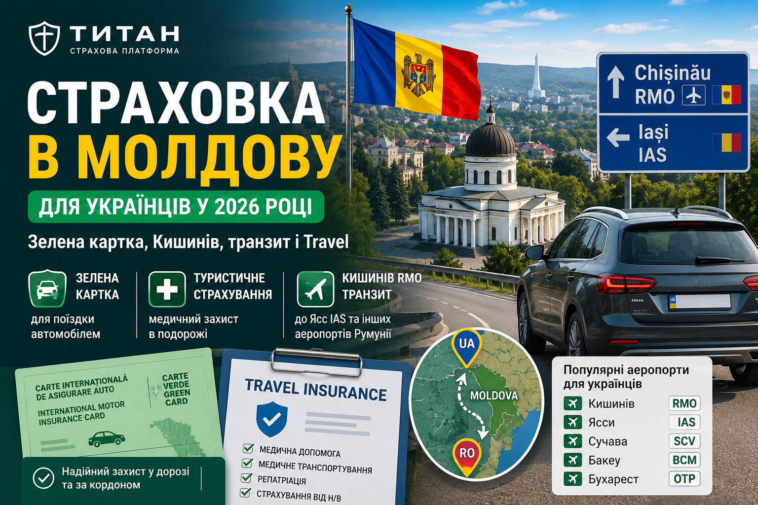 Страховка в Молдову для українців у 2026 році: Зелена картка, Кишинів і транзит