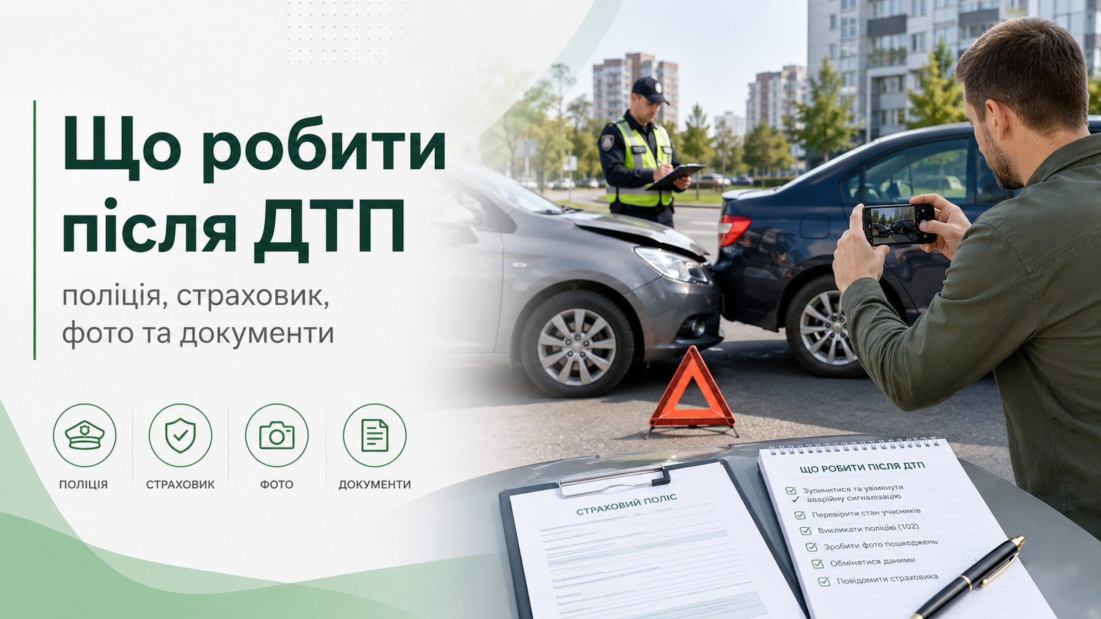 Що робити після ДТП: поліція, страховик, фото та документи