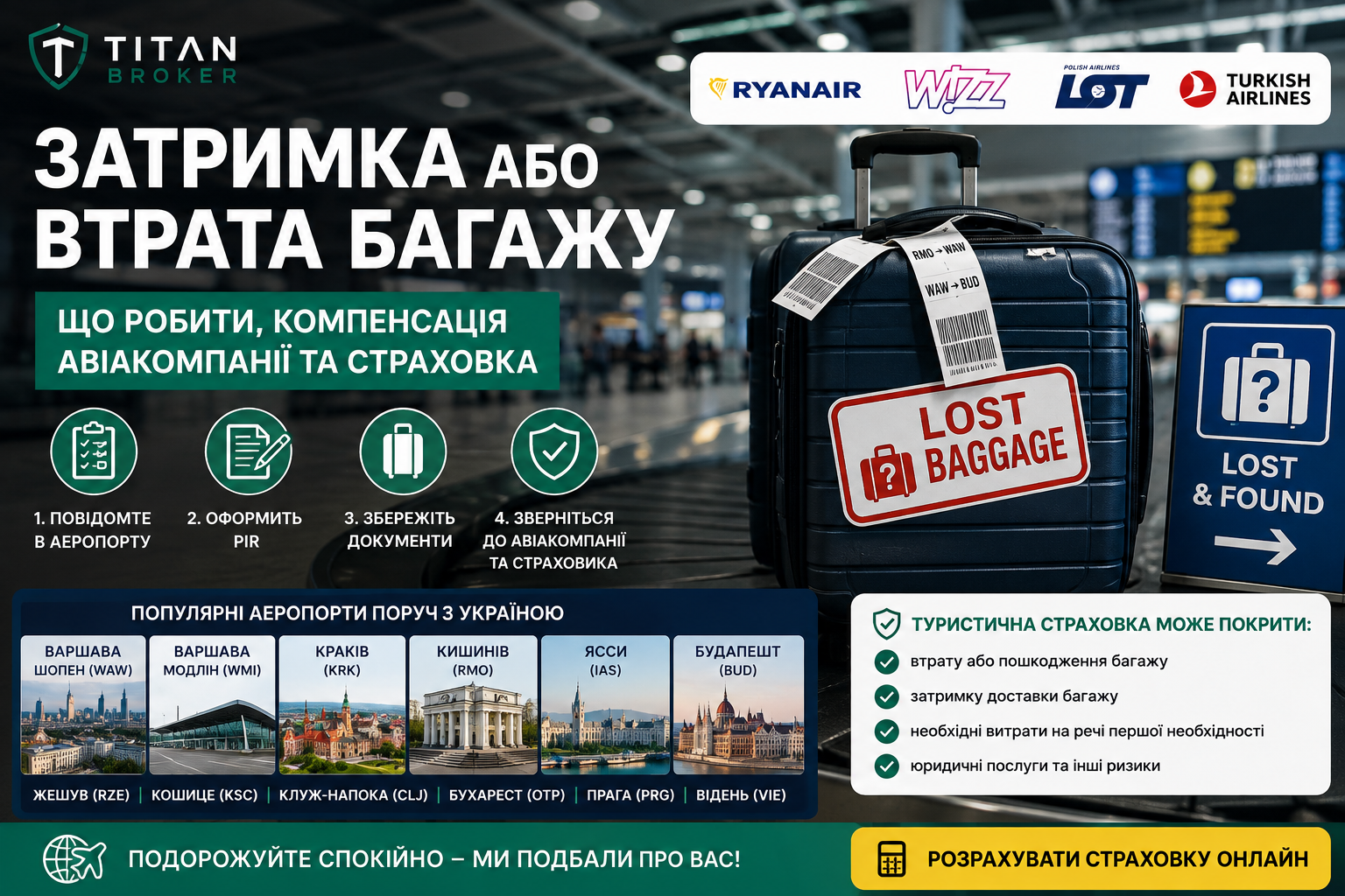 Затримка або втрата багажу в аеропорту: що робити, компенсація авіакомпанії та страховка