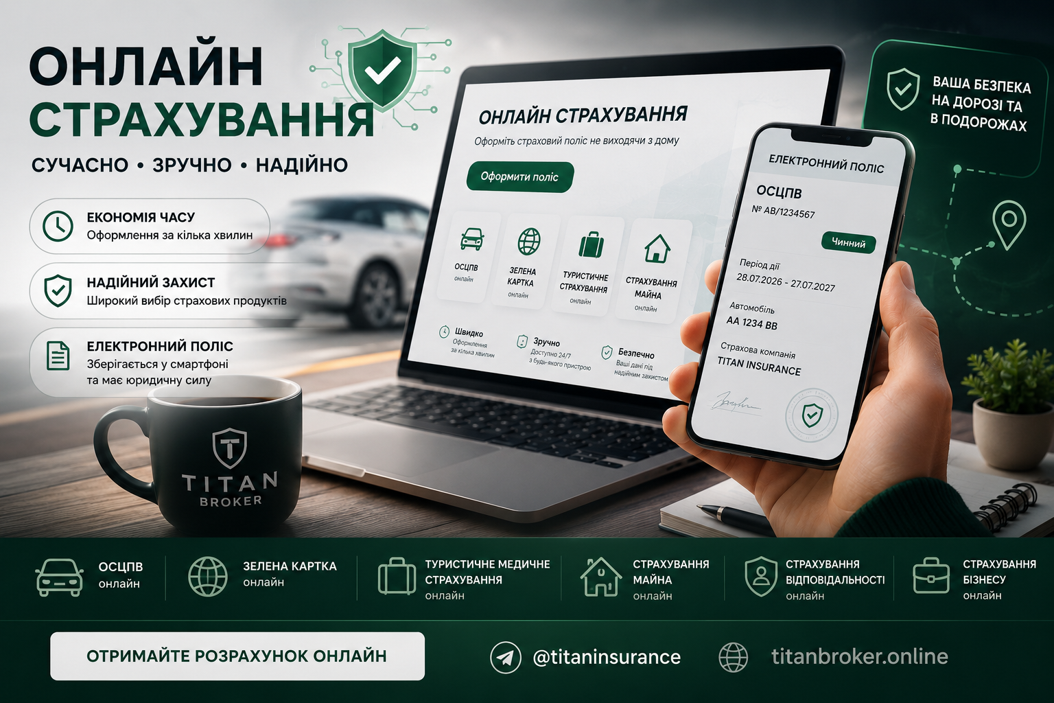 Онлайн страхування в Україні у 2026 році: електронні поліси, Зелена картка онлайн, туристичне медичне страхування та відшкодування онлай