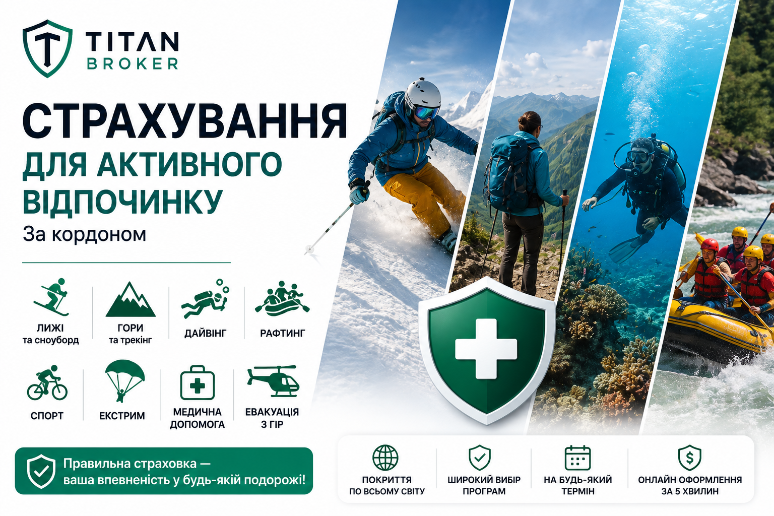 Страхування для активного відпочинку за кордоном: лижі, гори, дайвінг та спорт
