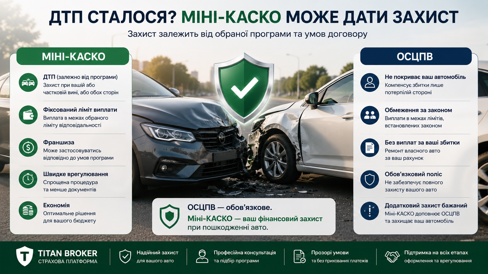 Міні-КАСКО в Україні — доступне страхування автомобіля від ДТП та пошкоджень | TITAN BROKER