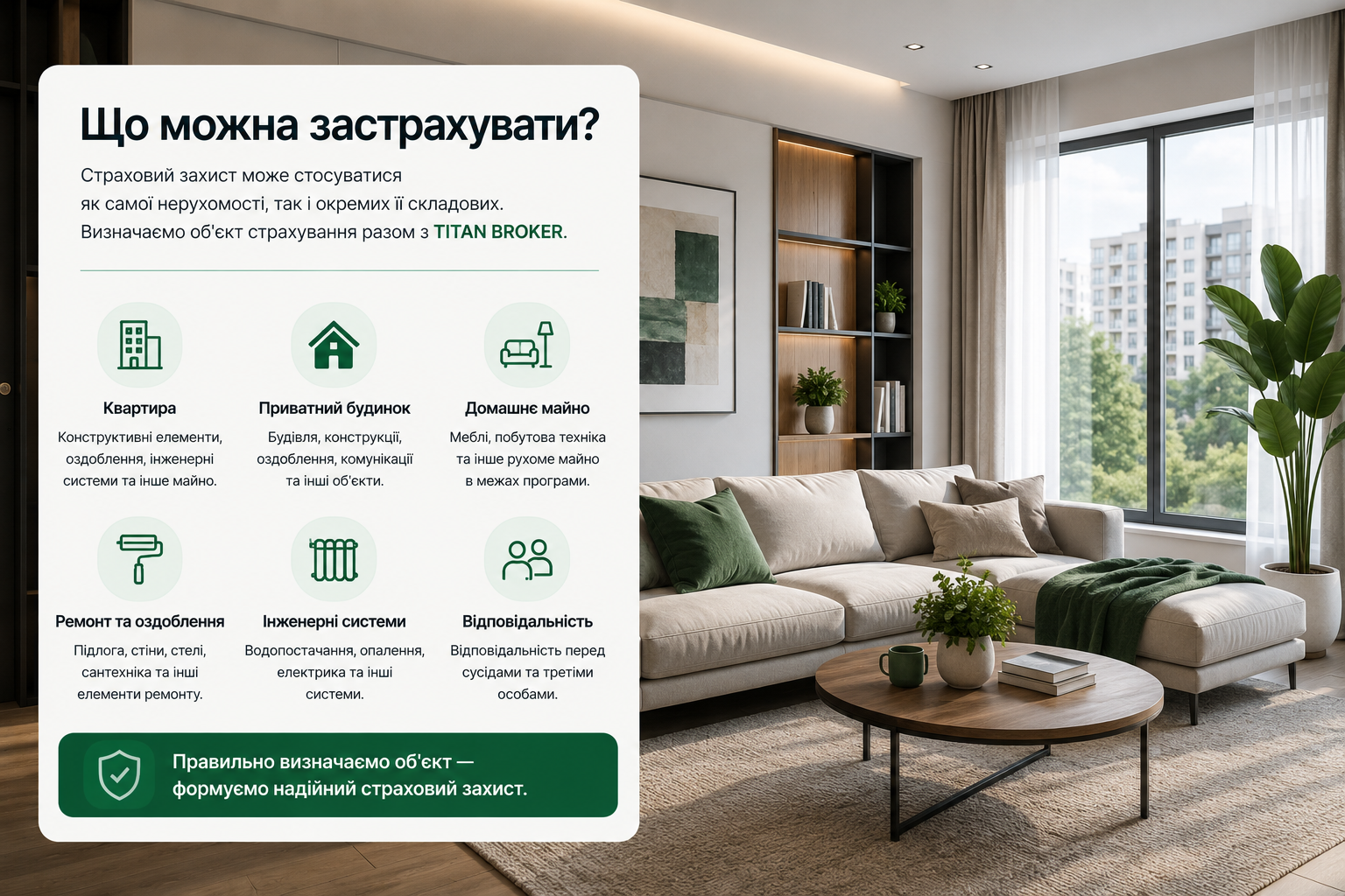 Страхування квартири, будинку, ремонту та домашнього майна в Україні — TITAN BROKER